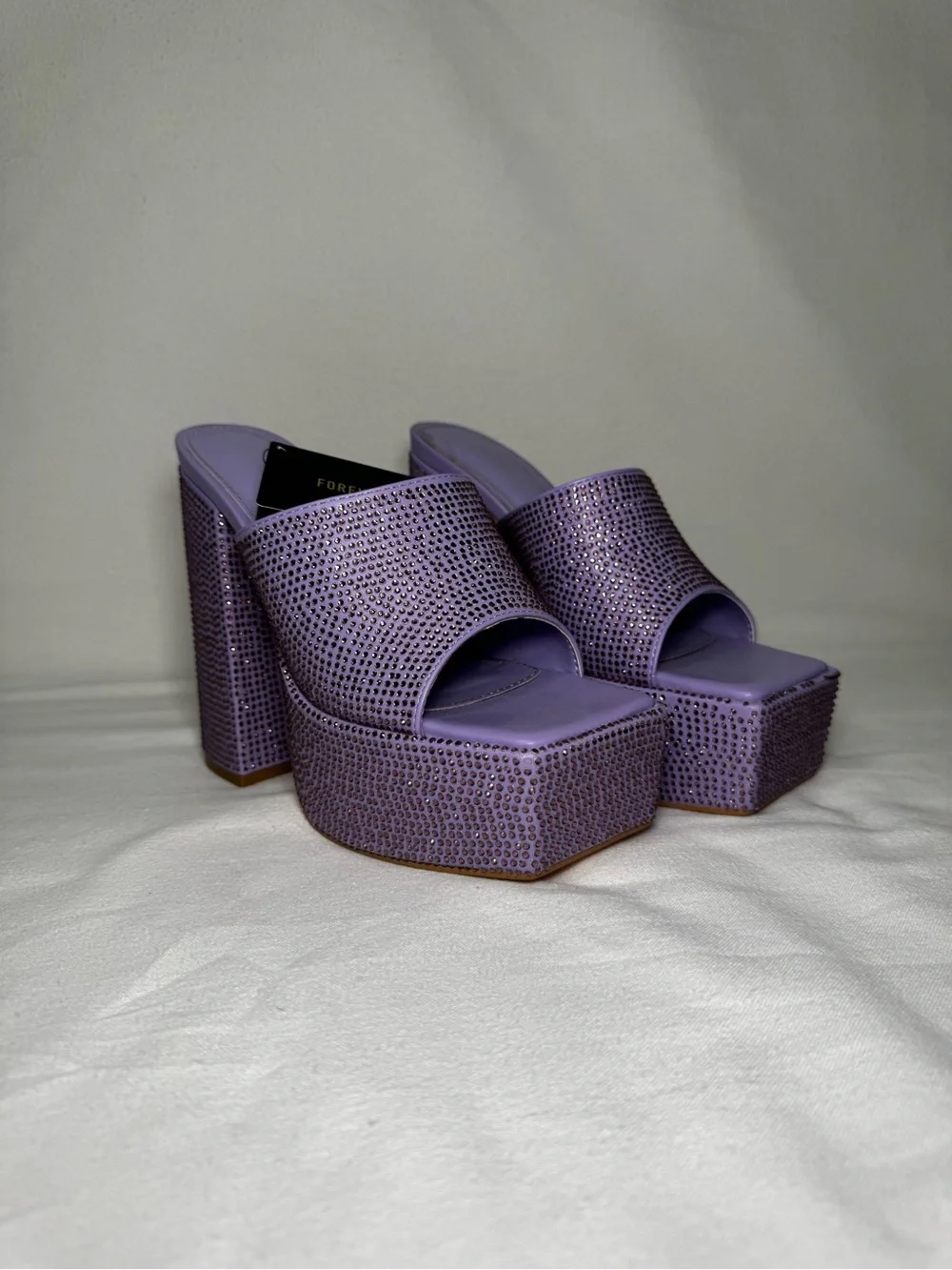 Forever 21 Purple Rhinestone Platform Mule Heels